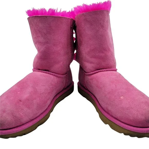 UGG Bailey Bow Girls 4 Pink Sheepskin Winter Cold Boots - 1017394K